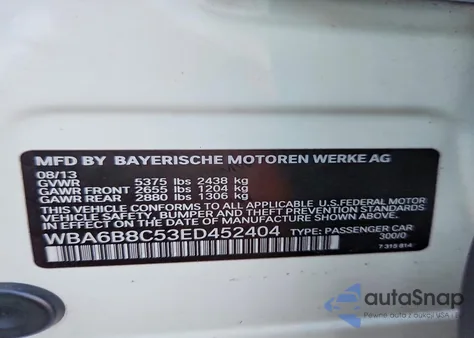 2014 BMW 640 Xi Gran Coupe z USA, uszkodzony, nr VIN WBA6B8C53ED452404